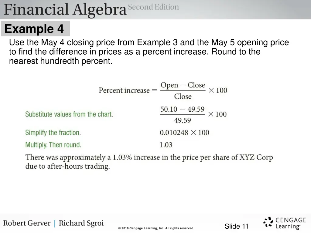 example 4 use the may 4 closing price from 1