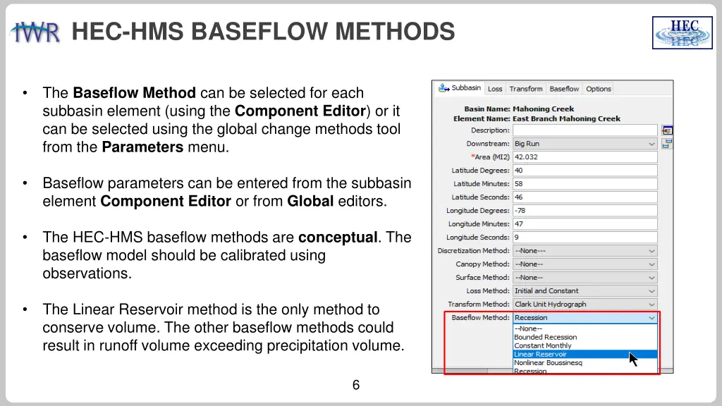 hec hms baseflow methods