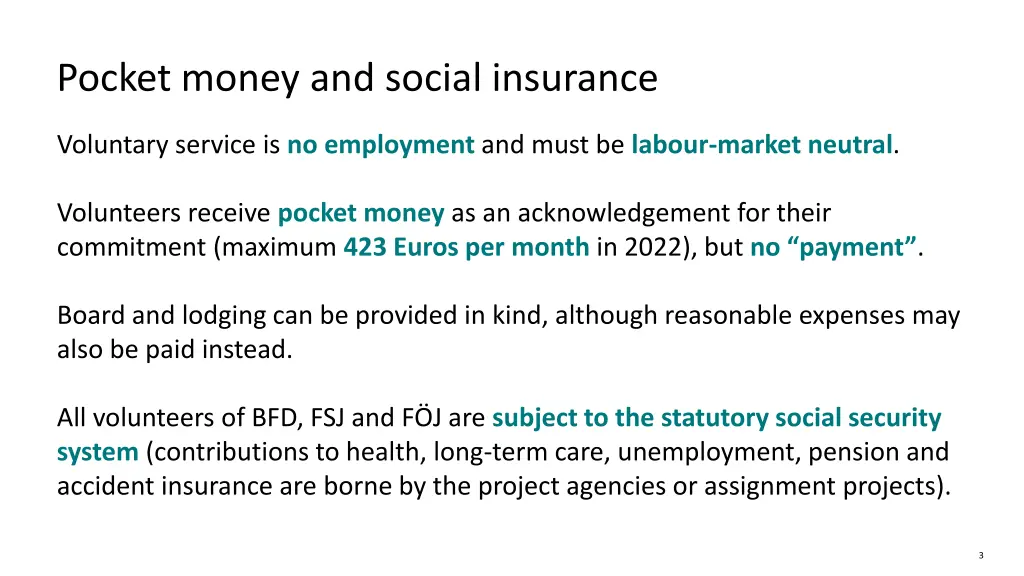 pocket money and social insurance