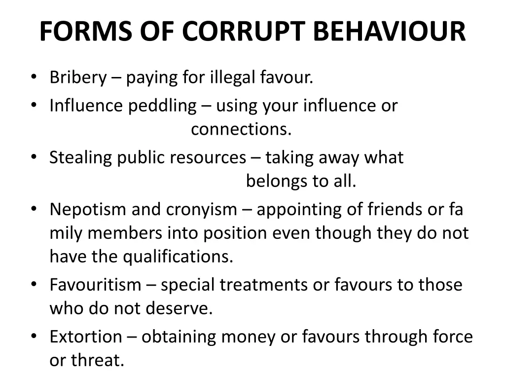 forms of corrupt behaviour