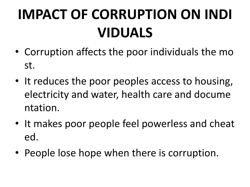 impact of corruption on indi viduals corruption