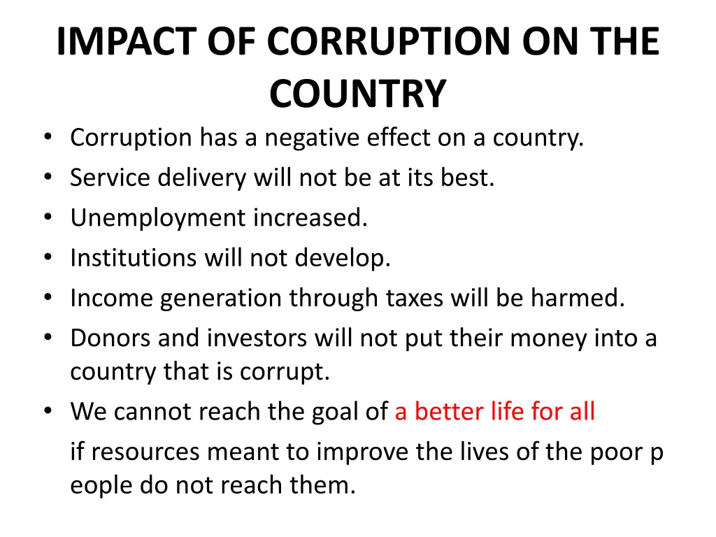 impact of corruption on the country corruption