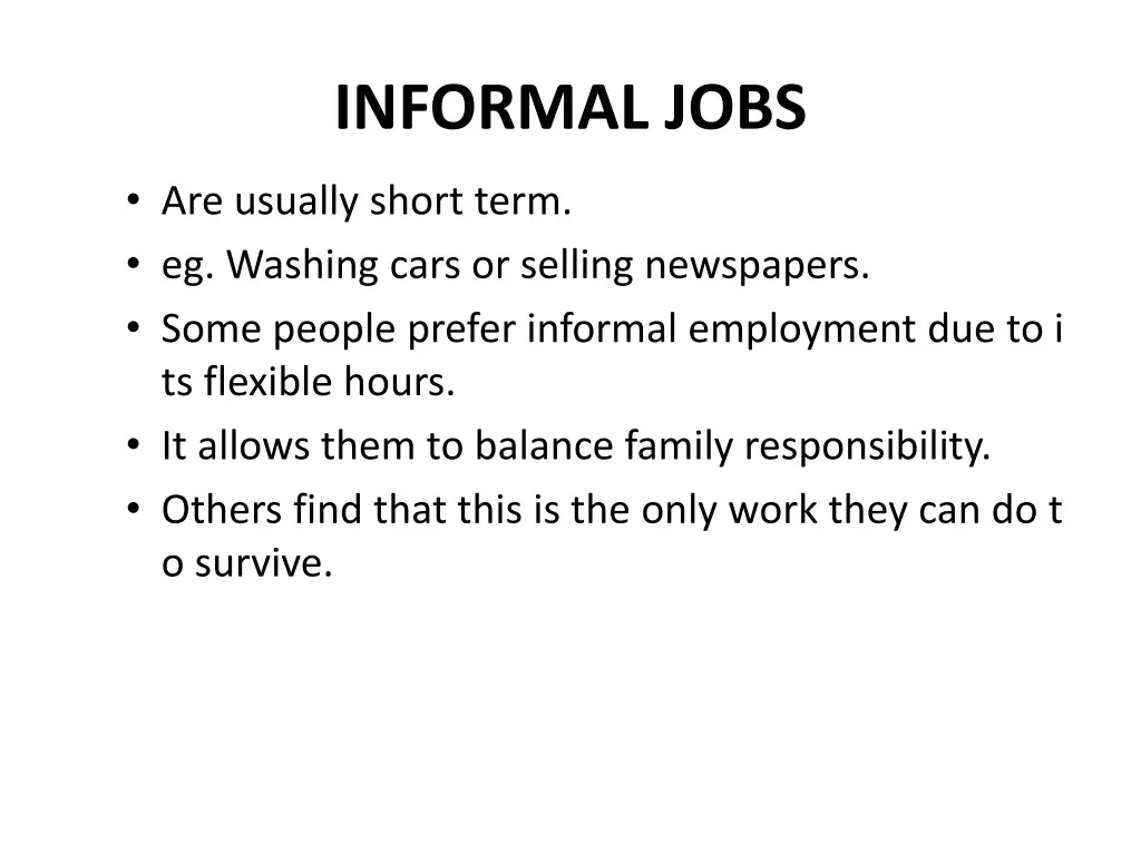 informal jobs