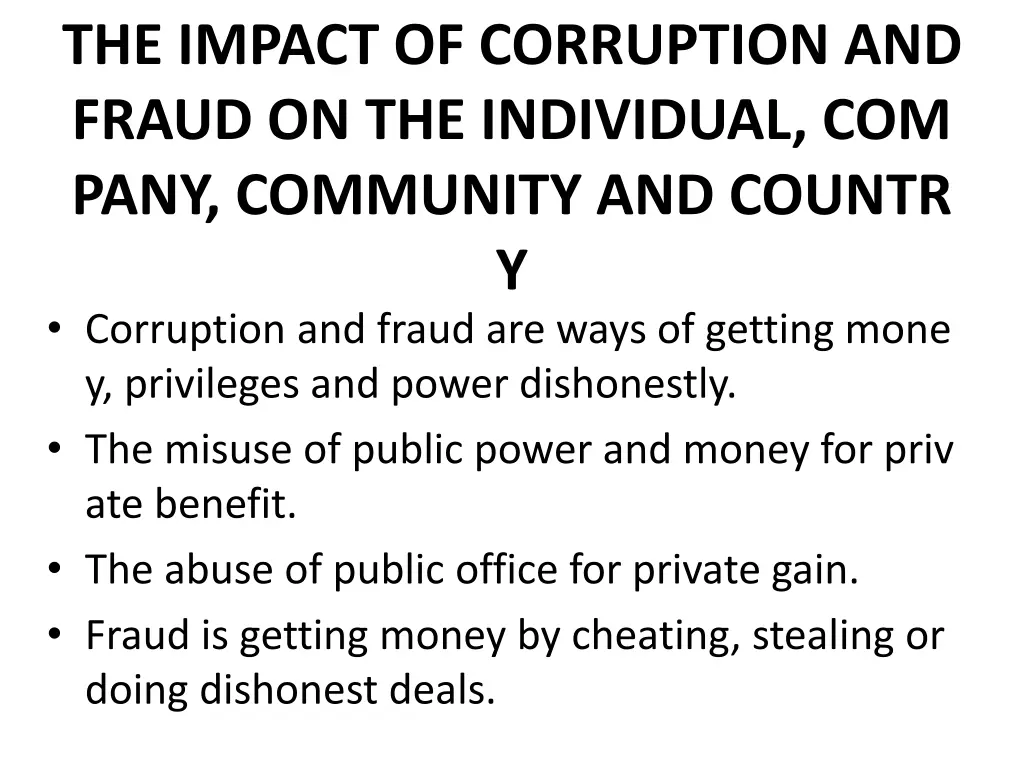 the impact of corruption and fraud