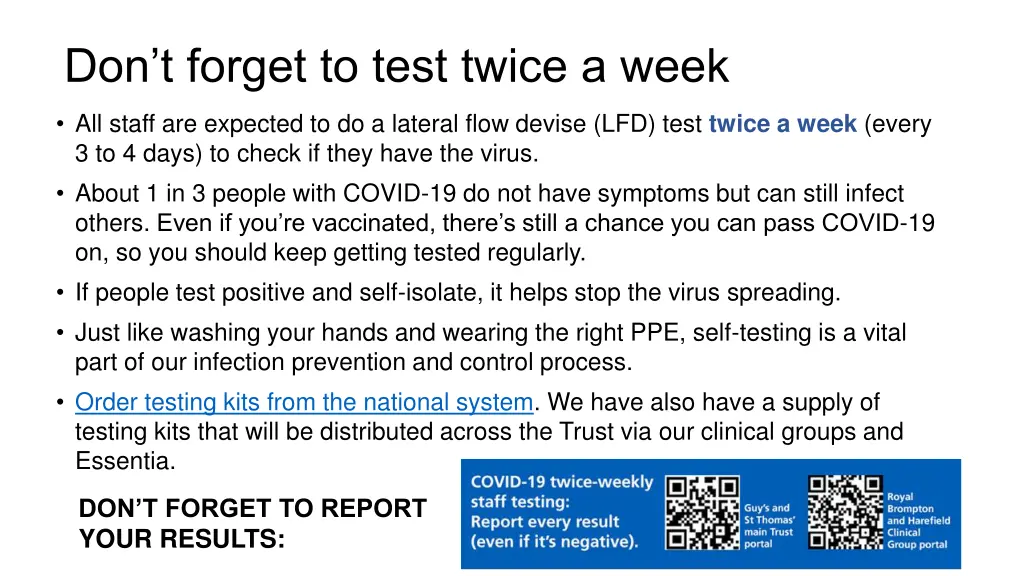 don t forget to test twice a week