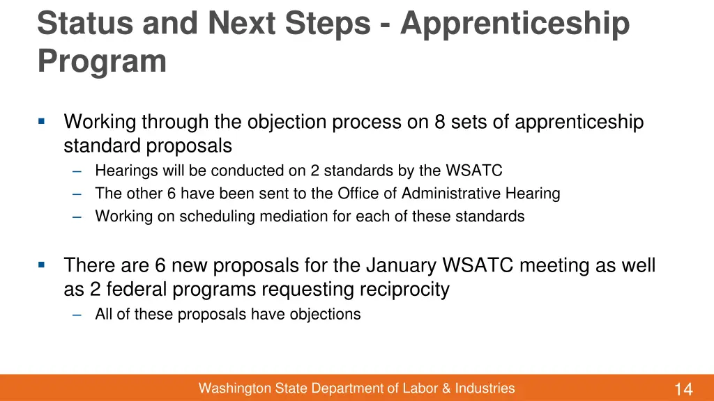 status and next steps apprenticeship program