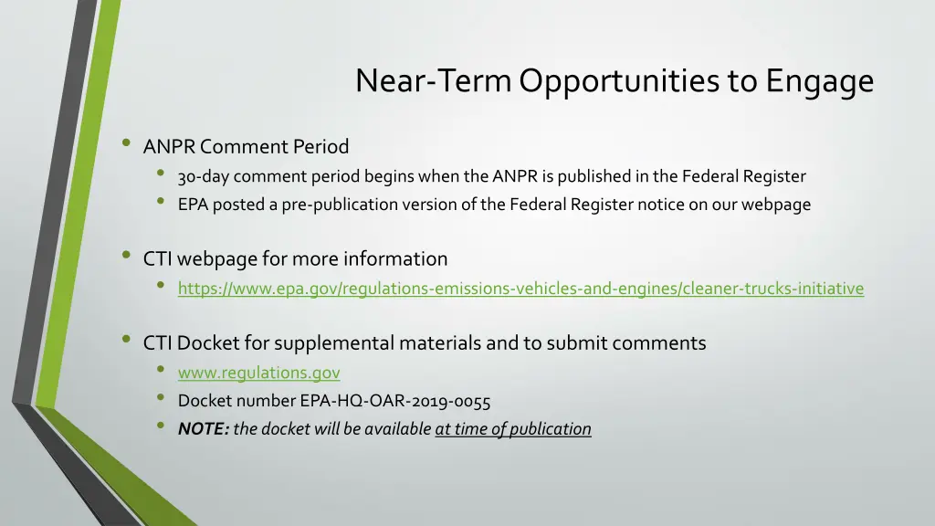 near term opportunities to engage