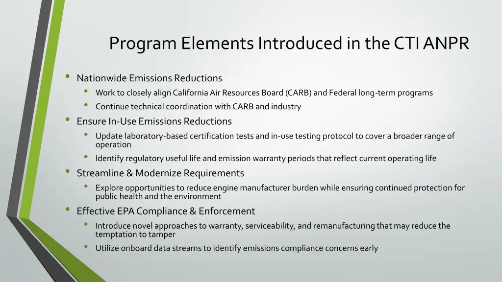 program elements introduced in the cti anpr