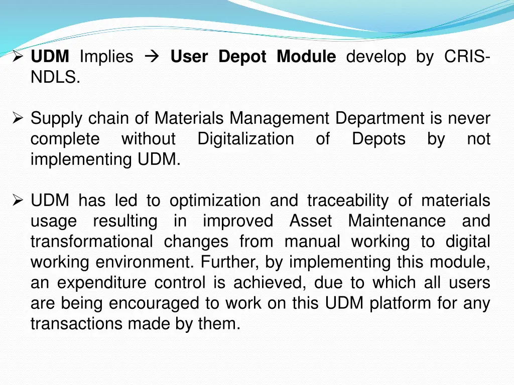 udm implies user depot module develop by cris ndls