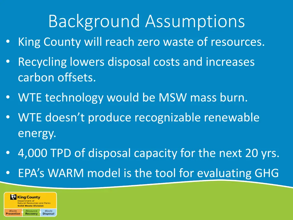 background assumptions king county will reach