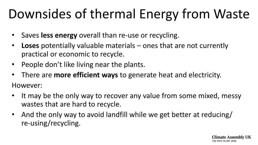 downsides of thermal energy from waste