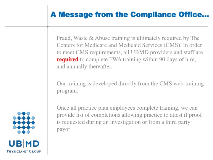 a a message from the compliance office message