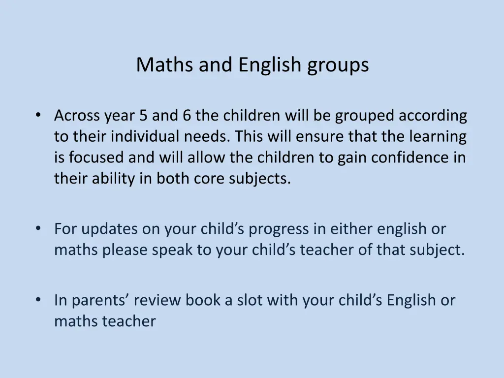 maths and english groups