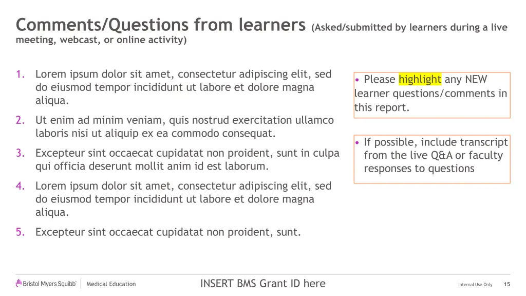 comments questions from learners asked submitted