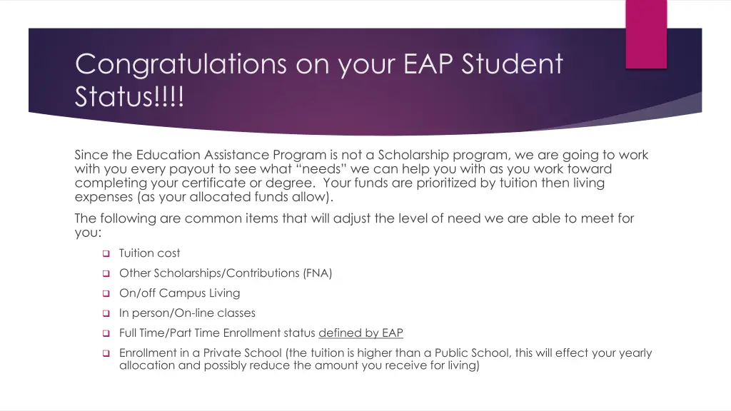 congratulations on your eap student status