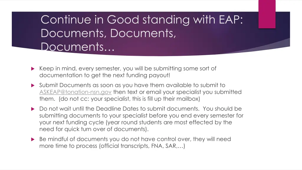 continue in good standing with eap documents