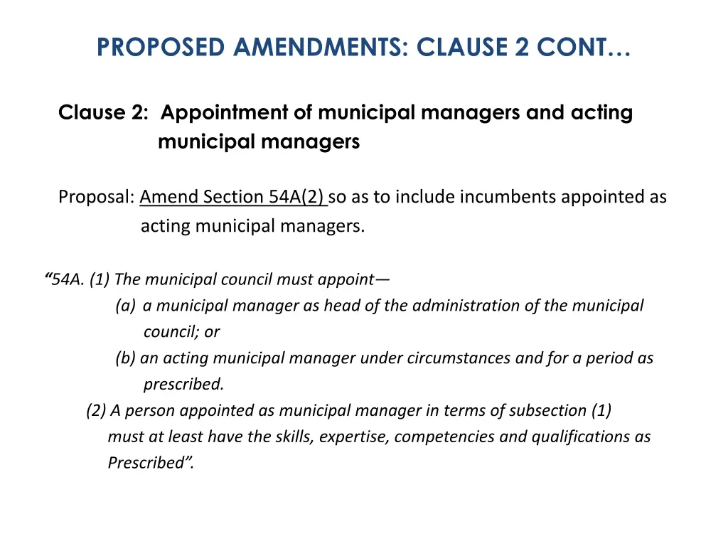 proposed amendments clause 2 cont