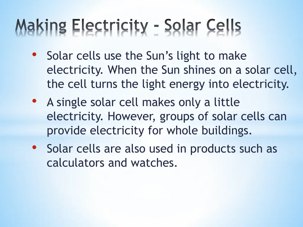 making electricity solar cells