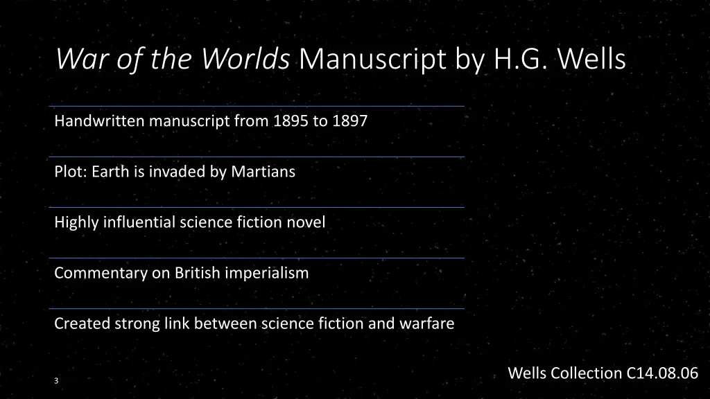 war of the worlds manuscript by h g wells