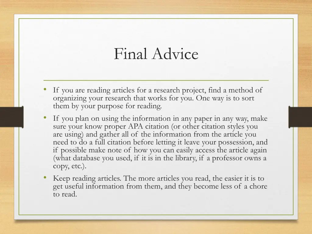 final advice