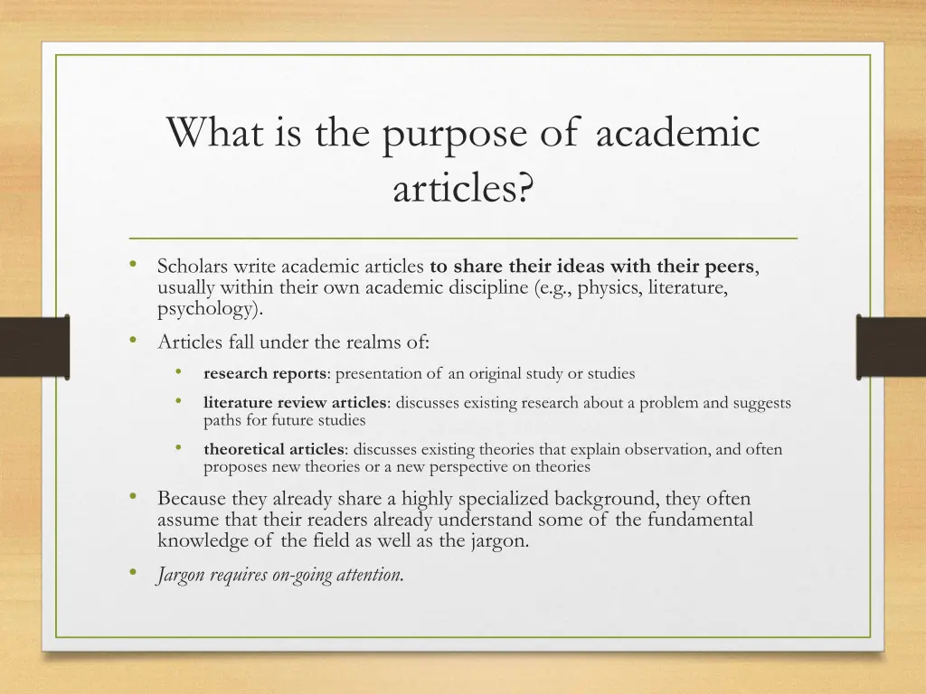 what is the purpose of academic articles