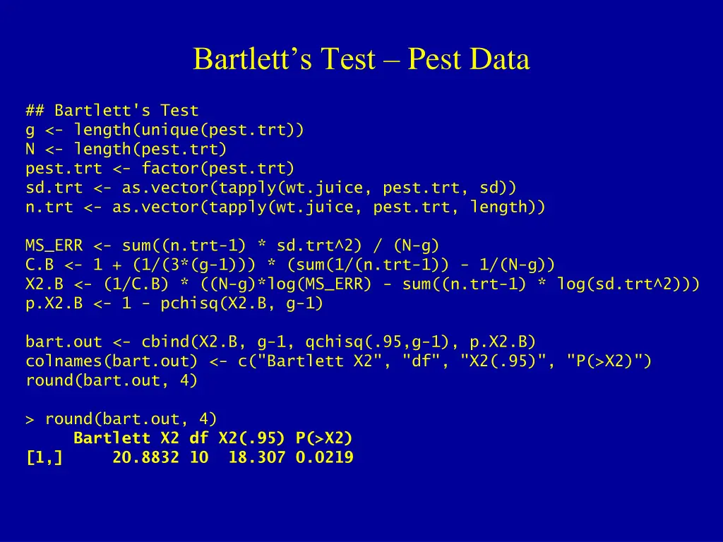 bartlett s test pest data