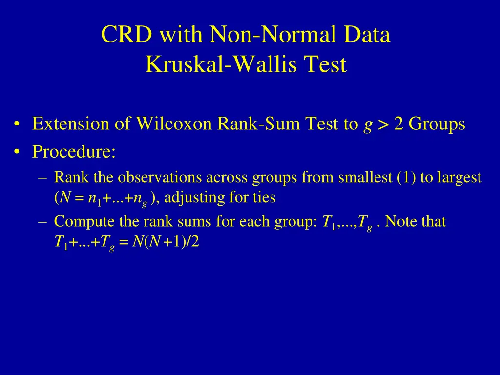 crd with non normal data kruskal wallis test