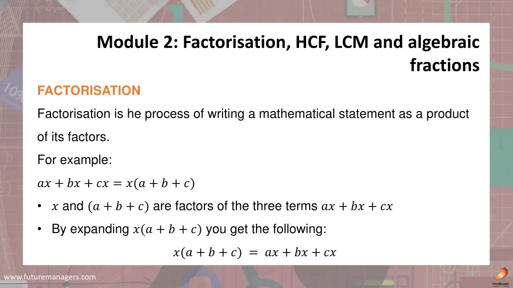 module 2 factorisation hcf lcm and algebraic