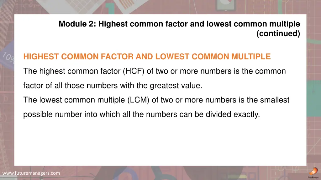 module 2 highest common factor and lowest common