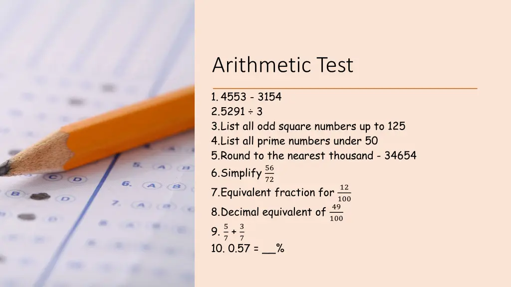 arithmetic test