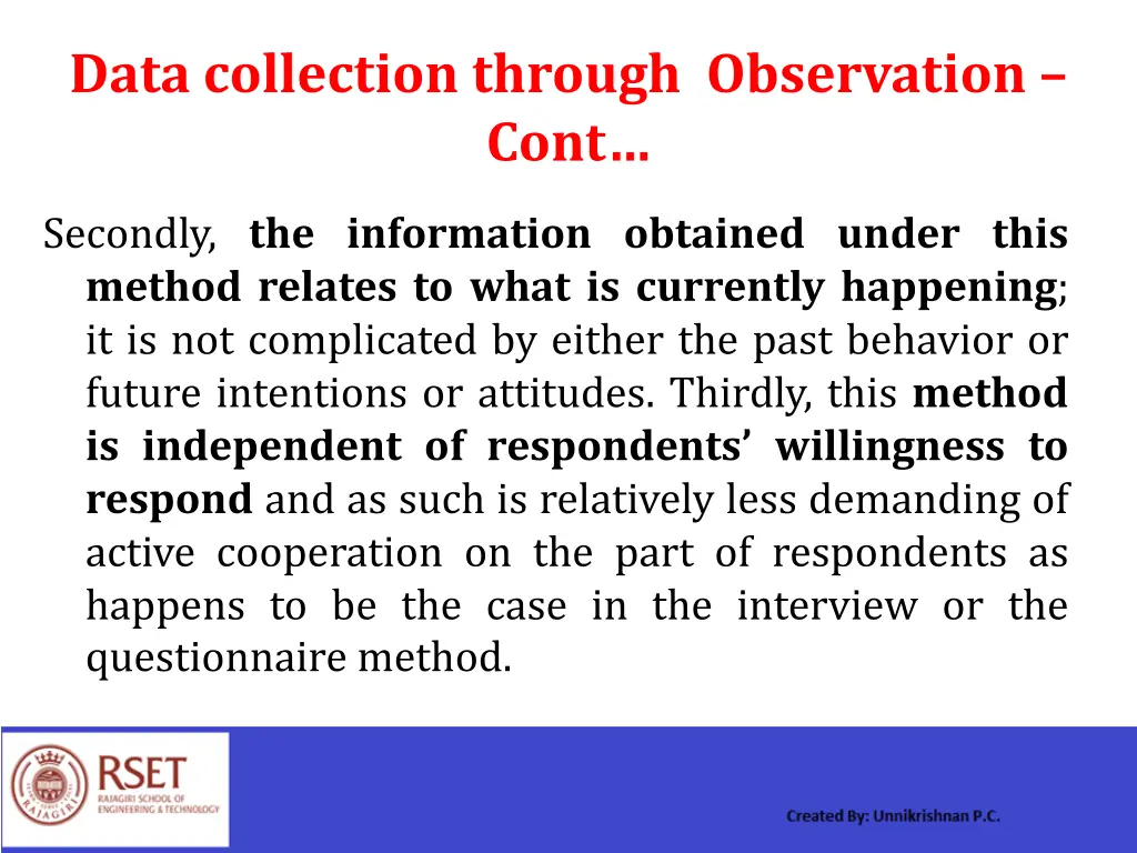 data collection through observation cont