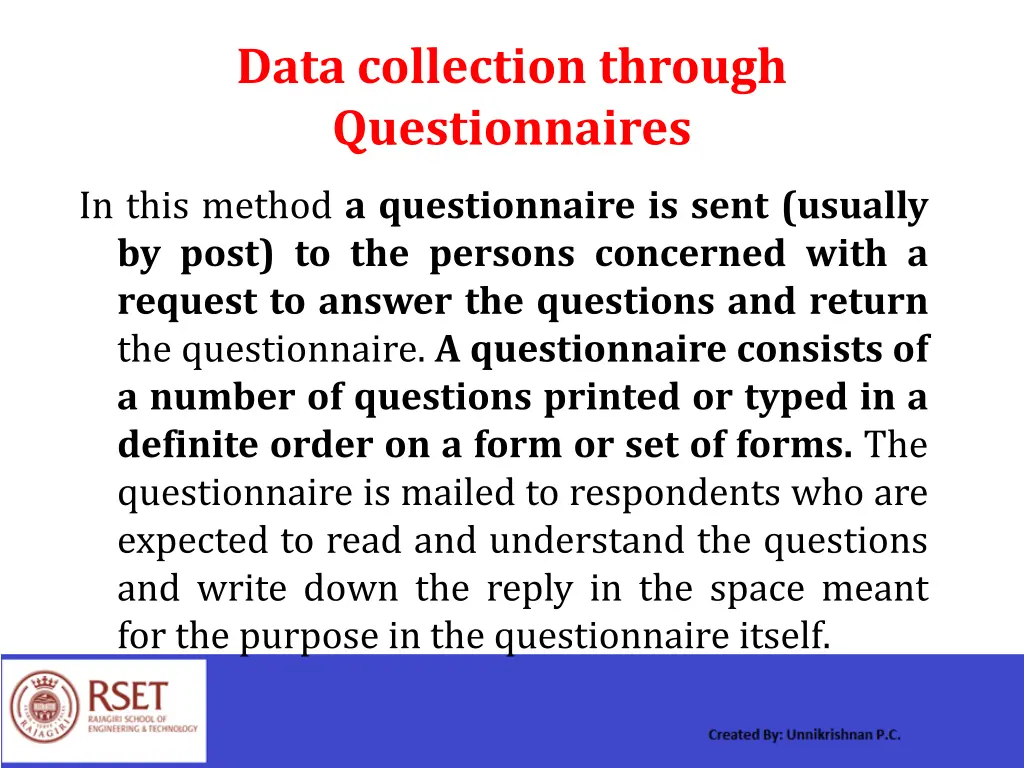 data collection through questionnaires