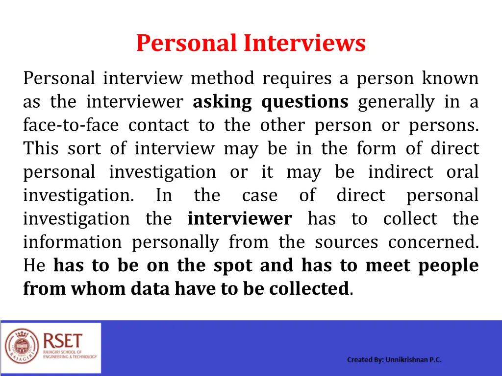 personal interviews personal interview method