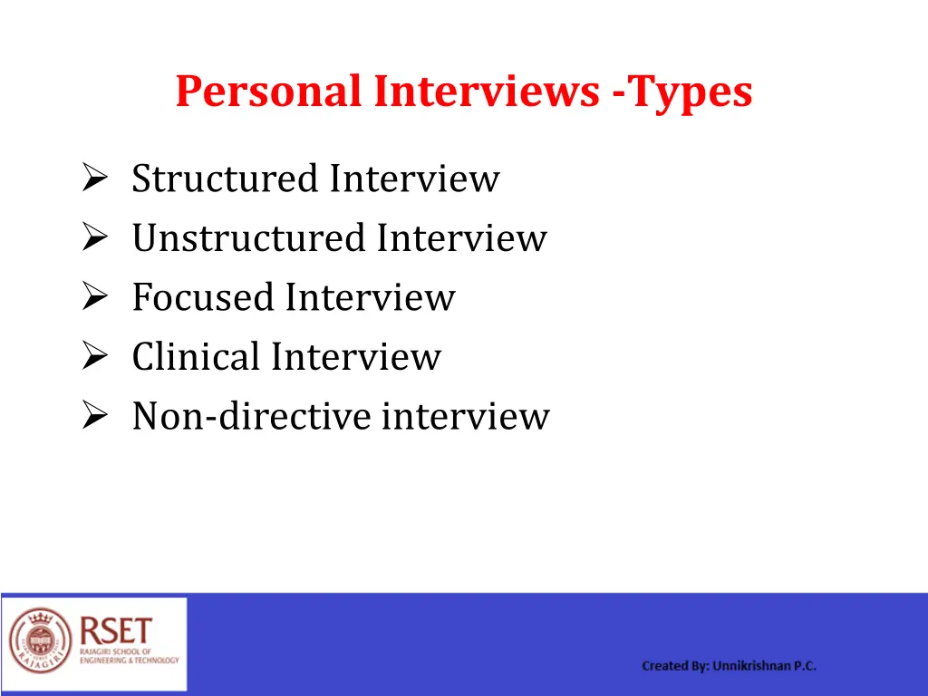 personal interviews types