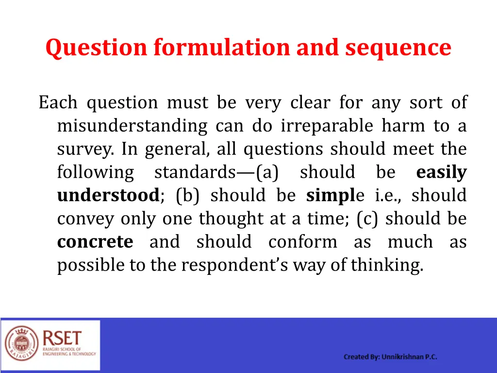 question formulation and sequence