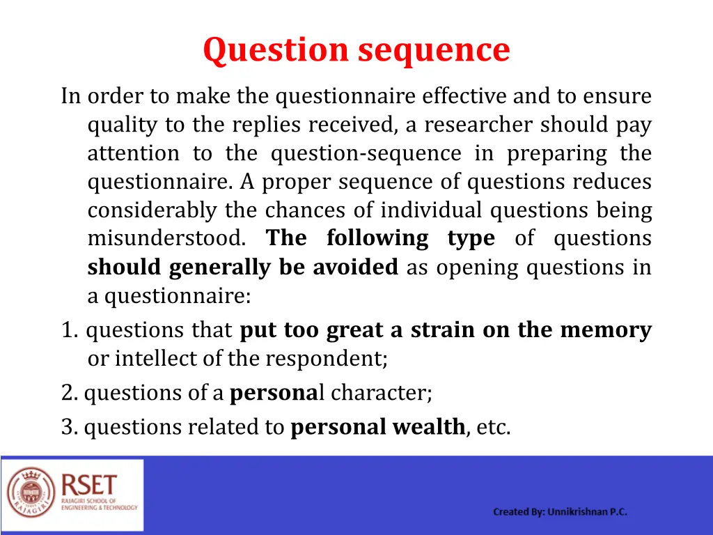 question sequence in order to make