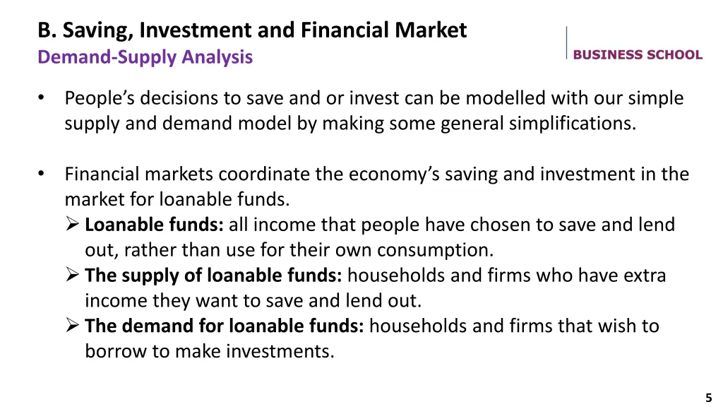 b saving investment and financial market demand