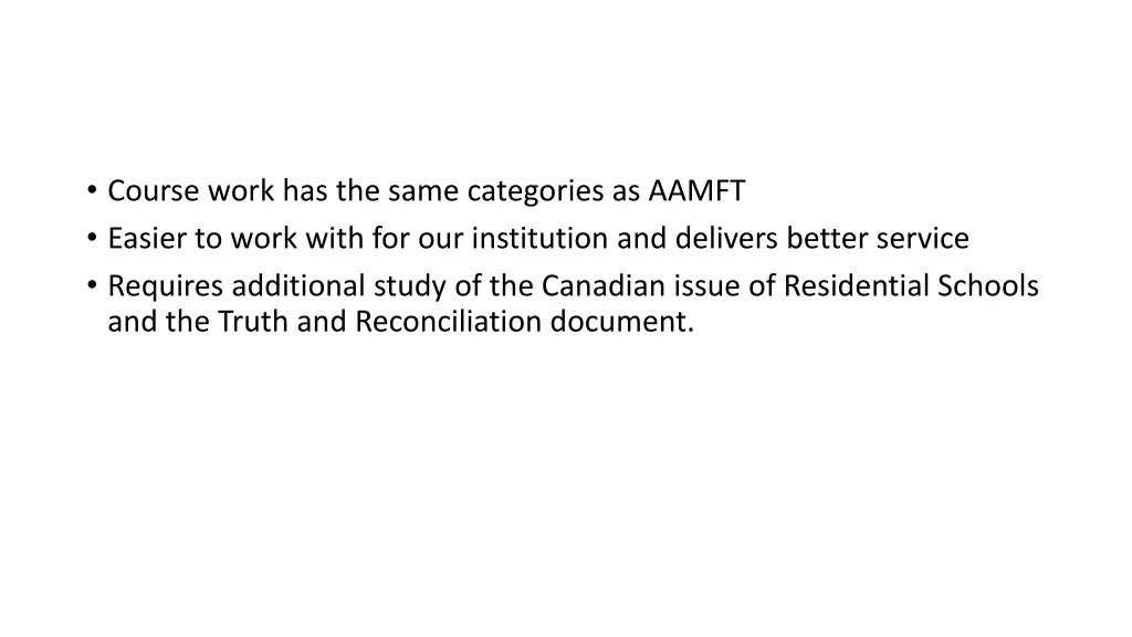 course work has the same categories as aamft