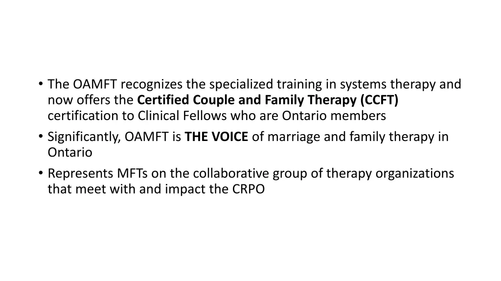 the oamft recognizes the specialized training