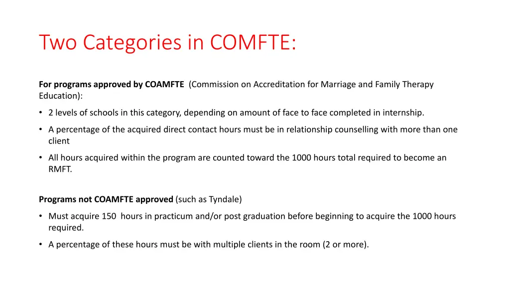 two categories in comfte