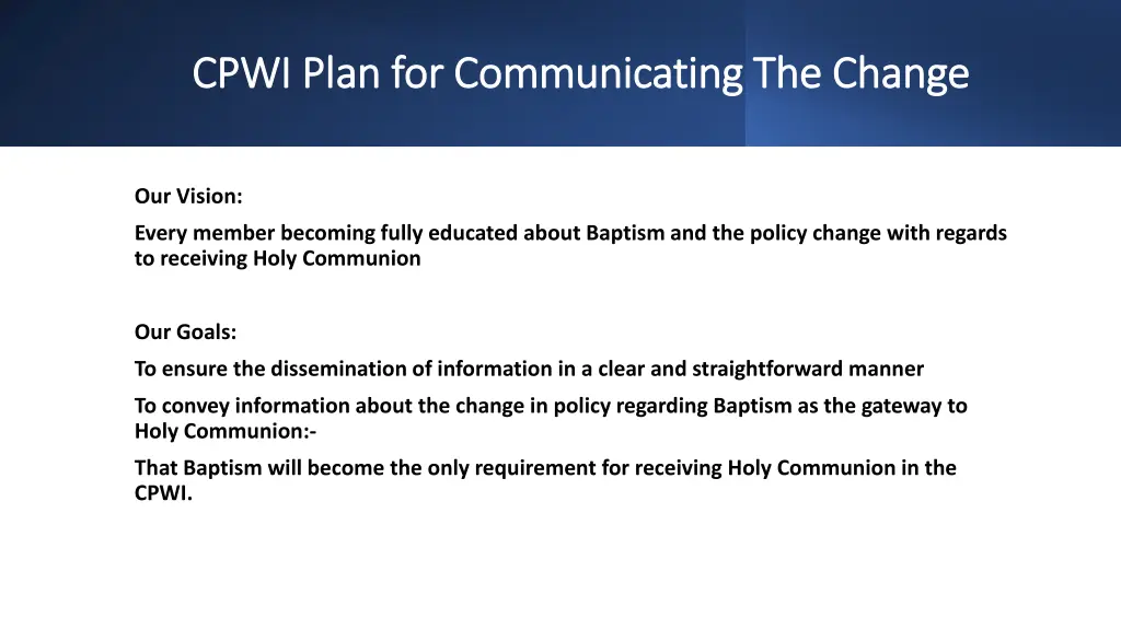 cpwi plan for communicating the change cpwi plan