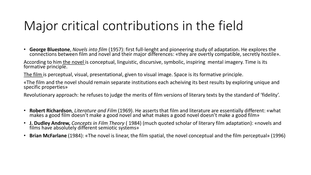 major critical contributions in the field