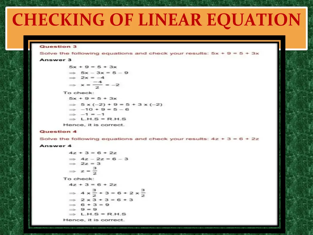 checking of linear equation 1