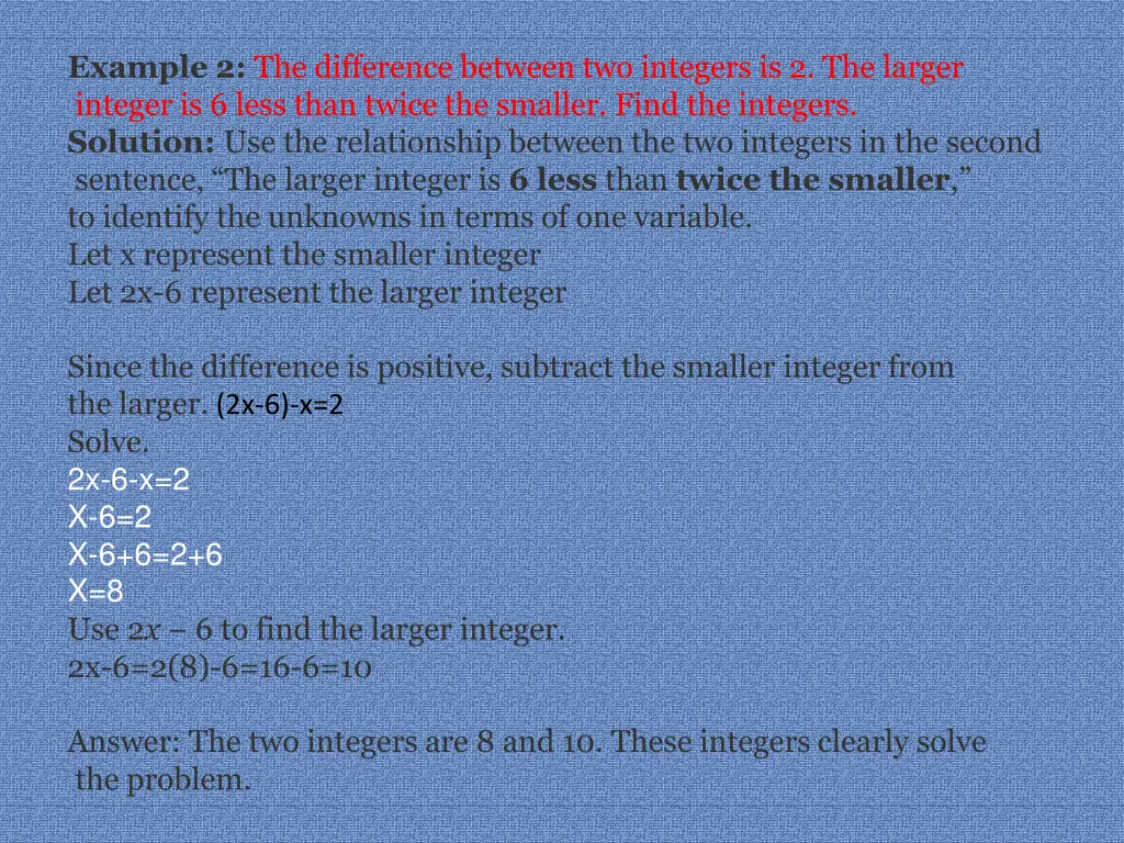 example 2 the difference between two integers