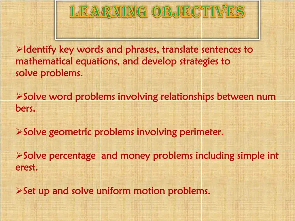 learning objectives learning objectives