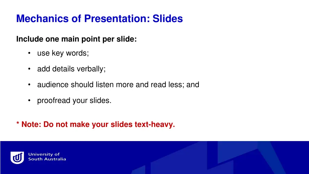 mechanics of presentation slides