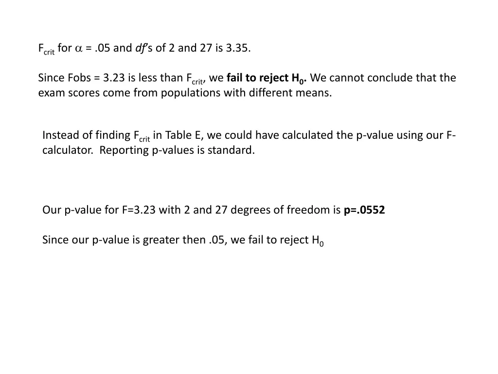 f crit for 05 and df s of 2 and 27 is 3 35