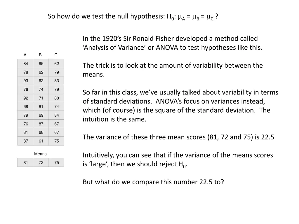 so how do we test the null hypothesis h 0 a b c