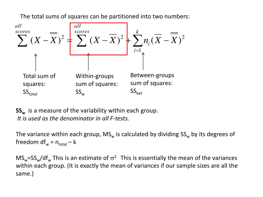 the total sums of squares can be partitioned into 1