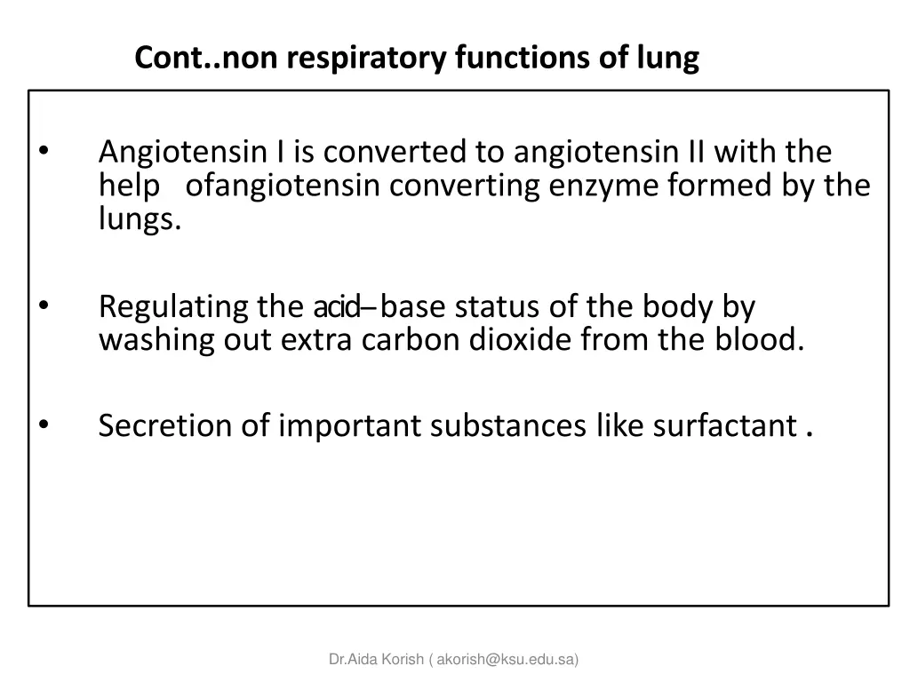 cont non respiratory functions of lung